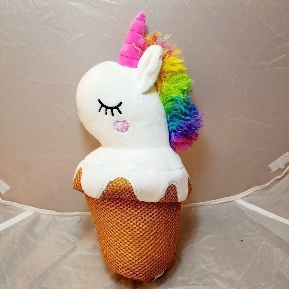 Unicorn Ice Cream Cone Plush Stuffed Animal White Rainbow Hair 12" Cute Soft Toy